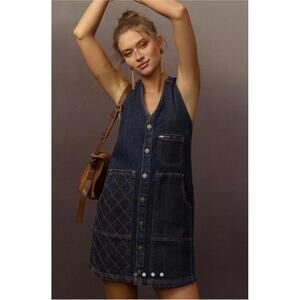 NWT Anthropologie Pilcro Dark Denim Button-Up Sleeveless Dress Patch Pockets L